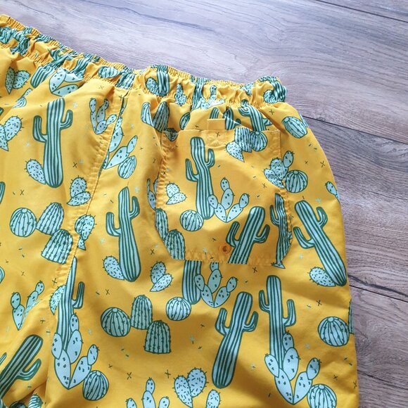 George Swim Trunks Yellow Cactus Print Shorts Elastic Drawstring L 36-38 Pool - Picture 6 of 6